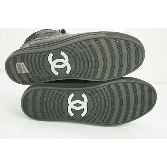 Chanel Black Leather XL CC Logo High Top Sneaker SZ 35 Chain Zip Tweed $1025 New - Picture 10 of 10